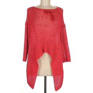 Save The Queen STQ Knit Tunic Size L Long Sweater AVANT-GARDE Red Embroidered